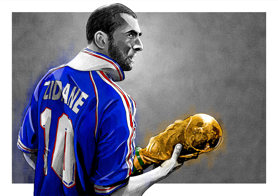 Zinedine Zidane France 98 World Cup Football Print